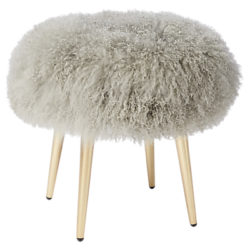 west elm Mongolian Lamb Footstool, Platinum